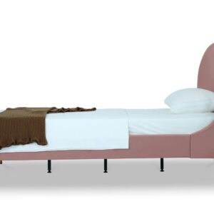 Manhattan Comfort Heather Velvet Twin Bed in Blush with Gold Legs