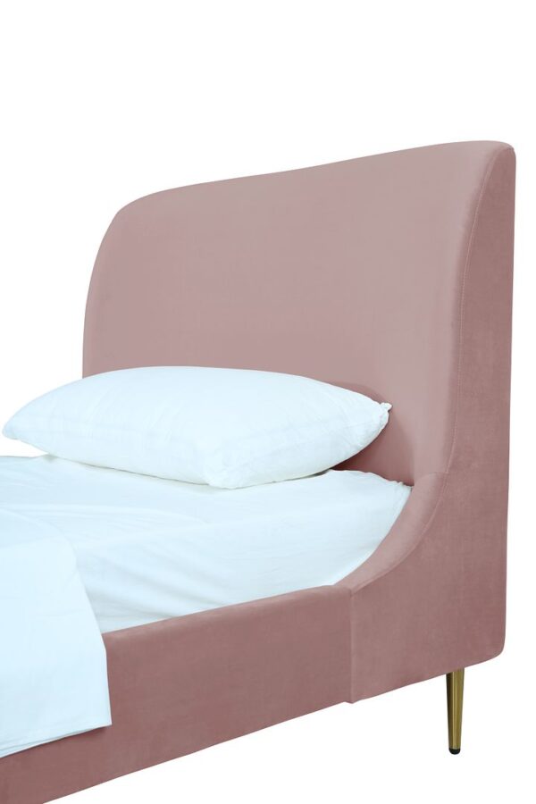 Manhattan Comfort Heather Velvet Twin Bed in Blush with Gold Legs