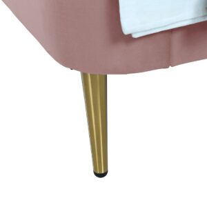 Manhattan Comfort Heather Velvet Twin Bed in Blush with Gold Legs