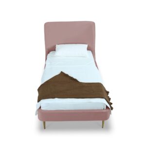 Manhattan Comfort Heather Velvet Twin Bed in Blush with Gold Legs