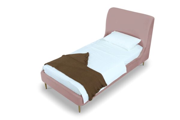 Manhattan Comfort Heather Velvet Twin Bed in Blush with Gold Legs