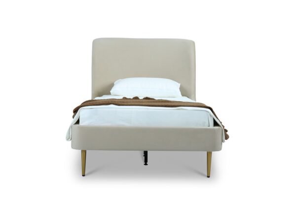 Manhattan Comfort Heather Velvet Twin Bed in Cream with Gold Legs