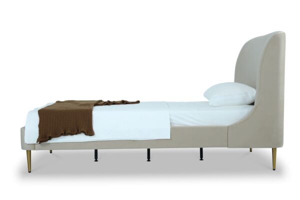 Manhattan Comfort Heather Velvet Twin Bed in Cream with Gold Legs