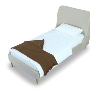 Manhattan Comfort Heather Velvet Twin Bed in Cream with Gold Legs