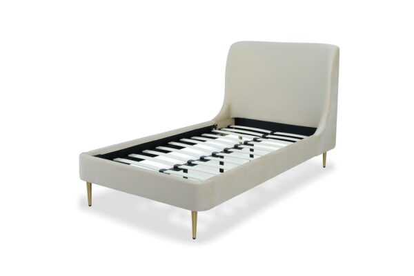 Manhattan Comfort Heather Velvet Twin Bed in Cream with Gold Legs