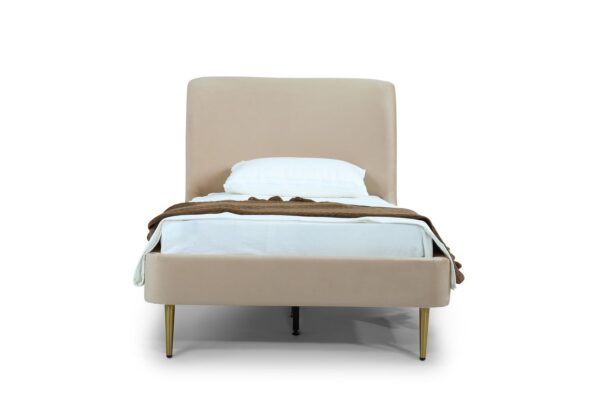 Manhattan Comfort Heather Velvet Twin Bed in Taupe with Gold Legs