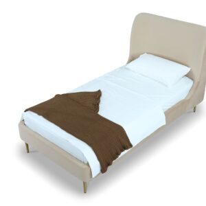 Manhattan Comfort Heather Velvet Twin Bed in Taupe with Gold Legs