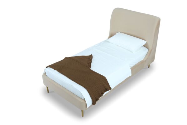 Manhattan Comfort Heather Velvet Twin Bed in Taupe with Gold Legs