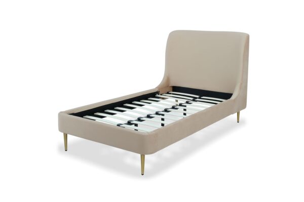 Manhattan Comfort Heather Velvet Twin Bed in Taupe with Gold Legs