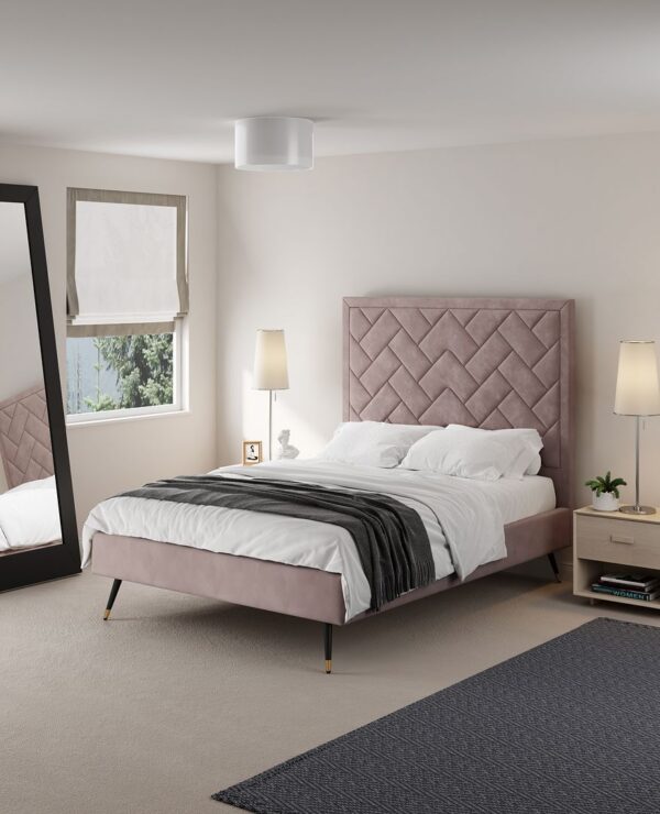 Manhattan Comfort Crosby Modern Full- Size Upholstered Velvet Bedframe and Headboard in Blush