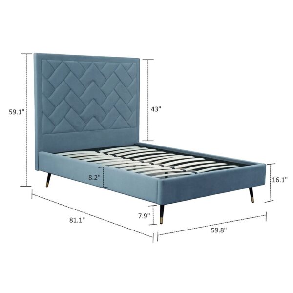 Manhattan Comfort Crosby Modern Full- Size Upholstered Velvet Bedframe and Headboard in Blue