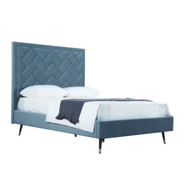 Manhattan Comfort Crosby Modern Full- Size Upholstered Velvet Bedframe and Headboard in Blue