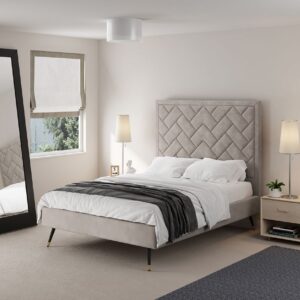 Manhattan Comfort Crosby Modern Full- Size Upholstered Velvet Bedframe and Headboard in Greige