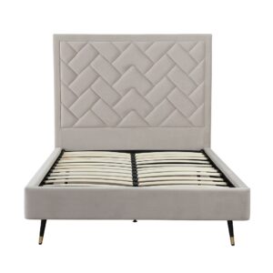 Manhattan Comfort Crosby Modern Full- Size Upholstered Velvet Bedframe and Headboard in Greige