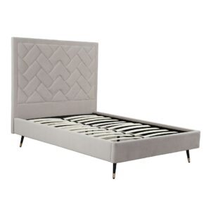 Manhattan Comfort Crosby Modern Full- Size Upholstered Velvet Bedframe and Headboard in Greige