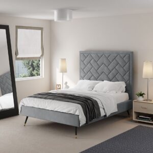 Manhattan Comfort Crosby Modern Full- Size Upholstered Velvet Bedframe and Headboard in Grey