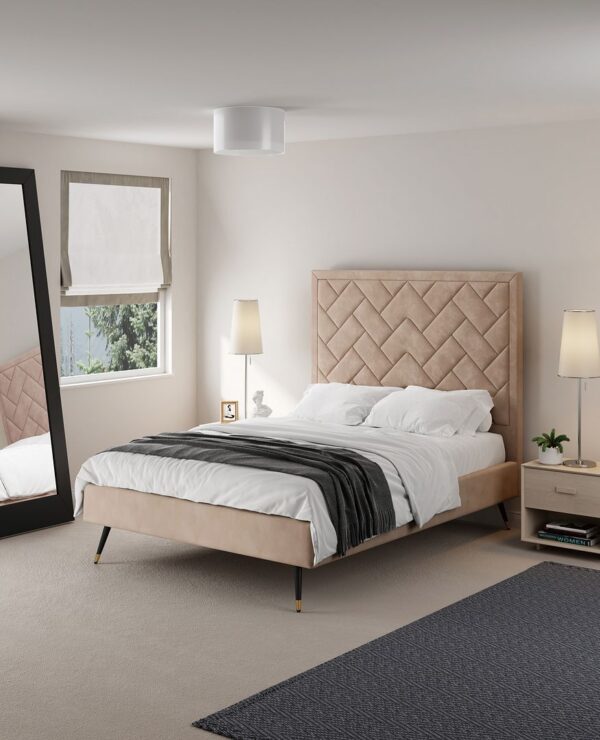 Manhattan Comfort Crosby Modern Full- Size Upholstered Velvet Bedframe and Headboard in Nude