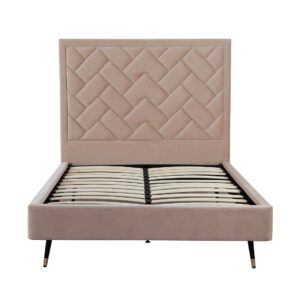 Manhattan Comfort Crosby Modern Full- Size Upholstered Velvet Bedframe and Headboard in Nude