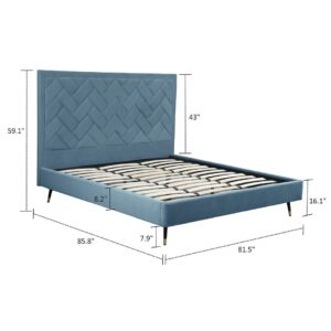 Manhattan Comfort Crosby Modern King-Size Upholstered Velvet Bedframe and Headboard in Blue