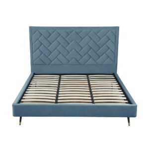 Manhattan Comfort Crosby Modern King-Size Upholstered Velvet Bedframe and Headboard in Blue