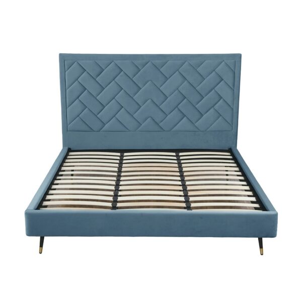 Manhattan Comfort Crosby Modern King-Size Upholstered Velvet Bedframe and Headboard in Blue