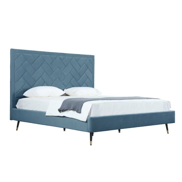 Manhattan Comfort Crosby Modern King-Size Upholstered Velvet Bedframe and Headboard in Blue