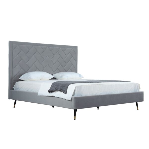 Manhattan Comfort Crosby Modern King-Size Upholstered Velvet Bedframe and Headboard in Grey