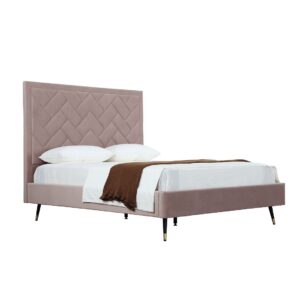 Manhattan Comfort Crosby Modern Queen-Size Upholstered Velvet Bedframe and Headboard in Blush