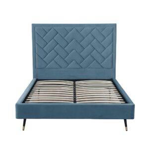 Manhattan Comfort Crosby Modern Queen-Size Upholstered Velvet Bedframe and Headboard in Blue