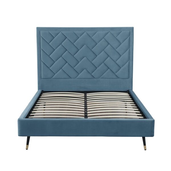 Manhattan Comfort Crosby Modern Queen-Size Upholstered Velvet Bedframe and Headboard in Blue