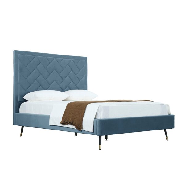 Manhattan Comfort Crosby Modern Queen-Size Upholstered Velvet Bedframe and Headboard in Blue