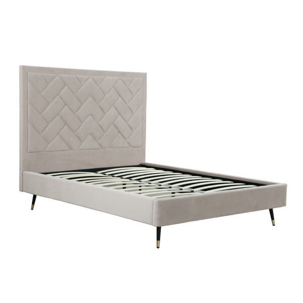 Manhattan Comfort Crosby Modern Queen-Size Upholstered Velvet Bedframe and Headboard in Greige