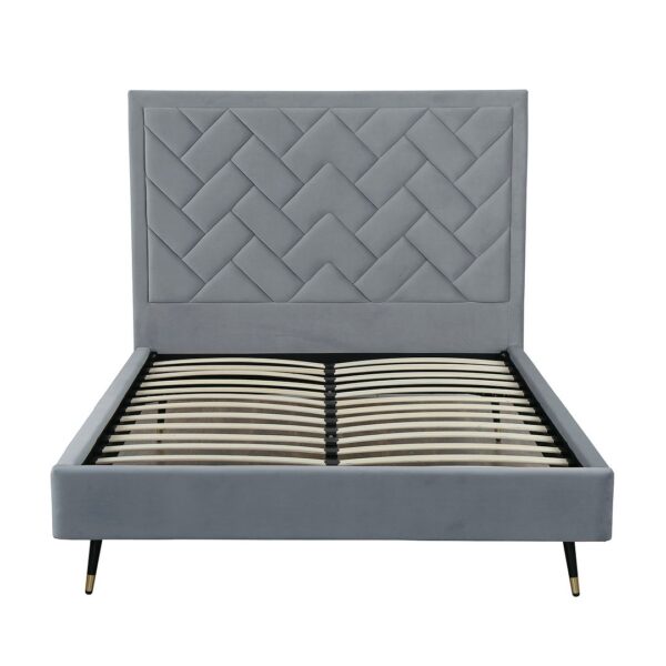 Manhattan Comfort Crosby Modern Queen-Size Upholstered Velvet Bedframe and Headboard in Grey