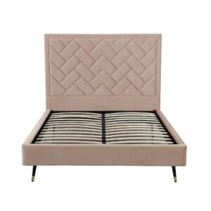 Manhattan Comfort Crosby Modern Queen-Size Upholstered Velvet Bedframe and Headboard in Nude