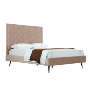 Manhattan Comfort Crosby Modern Queen-Size Upholstered Velvet Bedframe and Headboard in Nude