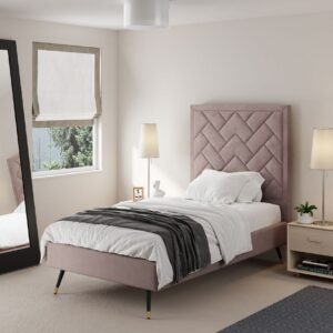 Manhattan Comfort Crosby Modern Twin-Size Upholstered Velvet Bedframe and Headboard in Blush