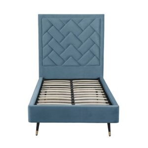 Manhattan Comfort Crosby Modern Twin-Size Upholstered Velvet Bedframe and Headboard in Blue