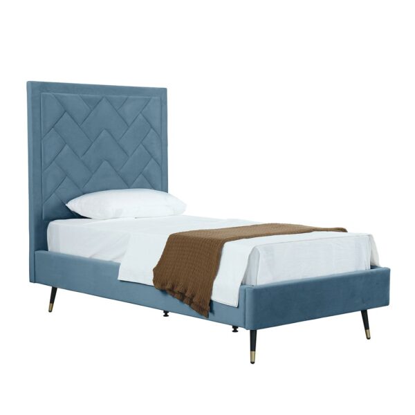 Manhattan Comfort Crosby Modern Twin-Size Upholstered Velvet Bedframe and Headboard in Blue