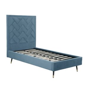 Manhattan Comfort Crosby Modern Twin-Size Upholstered Velvet Bedframe and Headboard in Blue