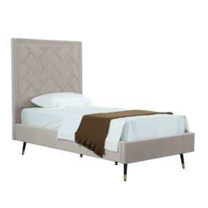 Manhattan Comfort Crosby Modern Twin-Size Upholstered Velvet Bedframe and Headboard in Greige