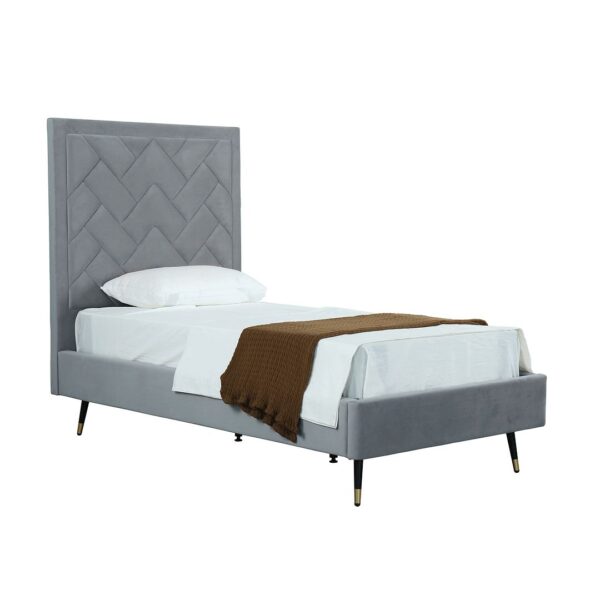 Manhattan Comfort Crosby Modern Twin-Size Upholstered Velvet Bedframe and Headboard in Grey