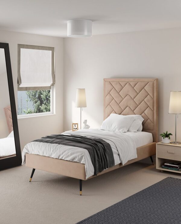 Manhattan Comfort Crosby Modern Twin-Size Upholstered Velvet Bedframe and Headboard in Nude