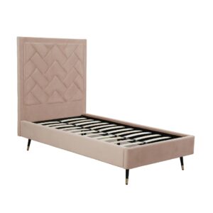 Manhattan Comfort Crosby Modern Twin-Size Upholstered Velvet Bedframe and Headboard in Nude