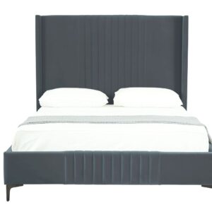 Manhattan Comfort Promenade Mid-Century Modern Velvet Upholstered Queen-Size Bed in Grey