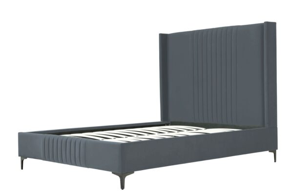 Manhattan Comfort Promenade Mid-Century Modern Velvet Upholstered Queen-Size Bed in Grey