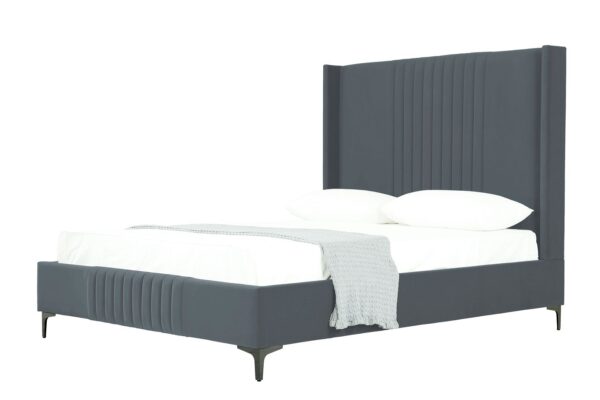 Manhattan Comfort Promenade Mid-Century Modern Velvet Upholstered Queen-Size Bed in Grey