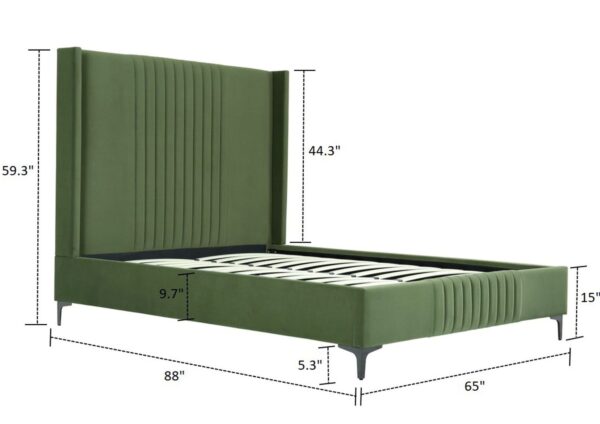 Manhattan Comfort Promenade Mid-Century Modern Velvet Upholstered Queen-Size Bed in Moss Green