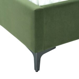 Manhattan Comfort Promenade Mid-Century Modern Velvet Upholstered Queen-Size Bed in Moss Green