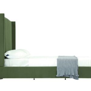 Manhattan Comfort Promenade Mid-Century Modern Velvet Upholstered Queen-Size Bed in Moss Green