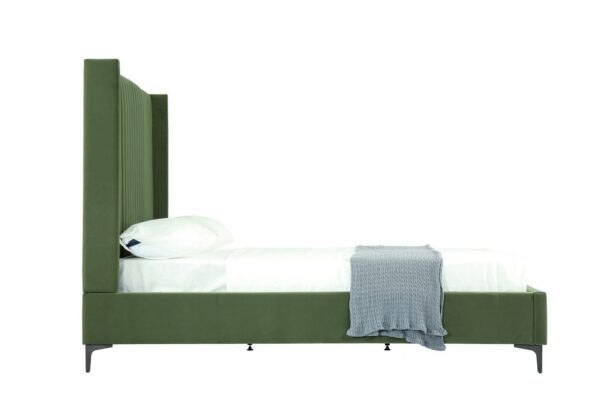 Manhattan Comfort Promenade Mid-Century Modern Velvet Upholstered Queen-Size Bed in Moss Green